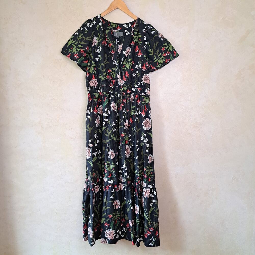Anthropologie Somerset Maxi Dress Size XL Black Dark Floral Print Tiered - Picture 10 of 14